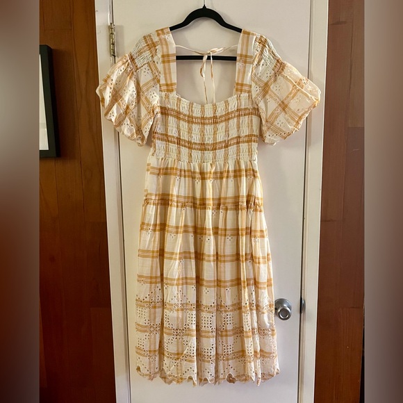 Anthropologie Puff-Sleeve Eyelet Midi Dress - Picture 3 of 6